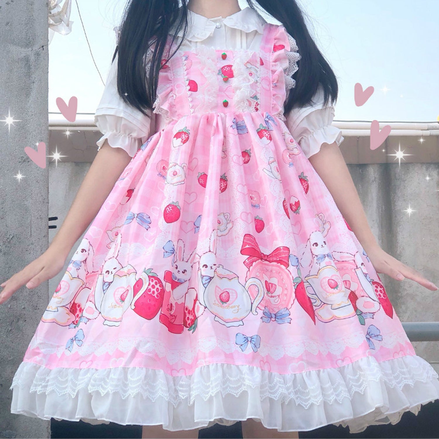 Women Girls Lolita Dress Lace Ruffle Frill Pleat Japanese Lovely Kawaii Cosplay Sweetheart Style